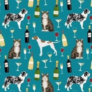 custom border collie, english pointer, tabby cat and wine fabric 