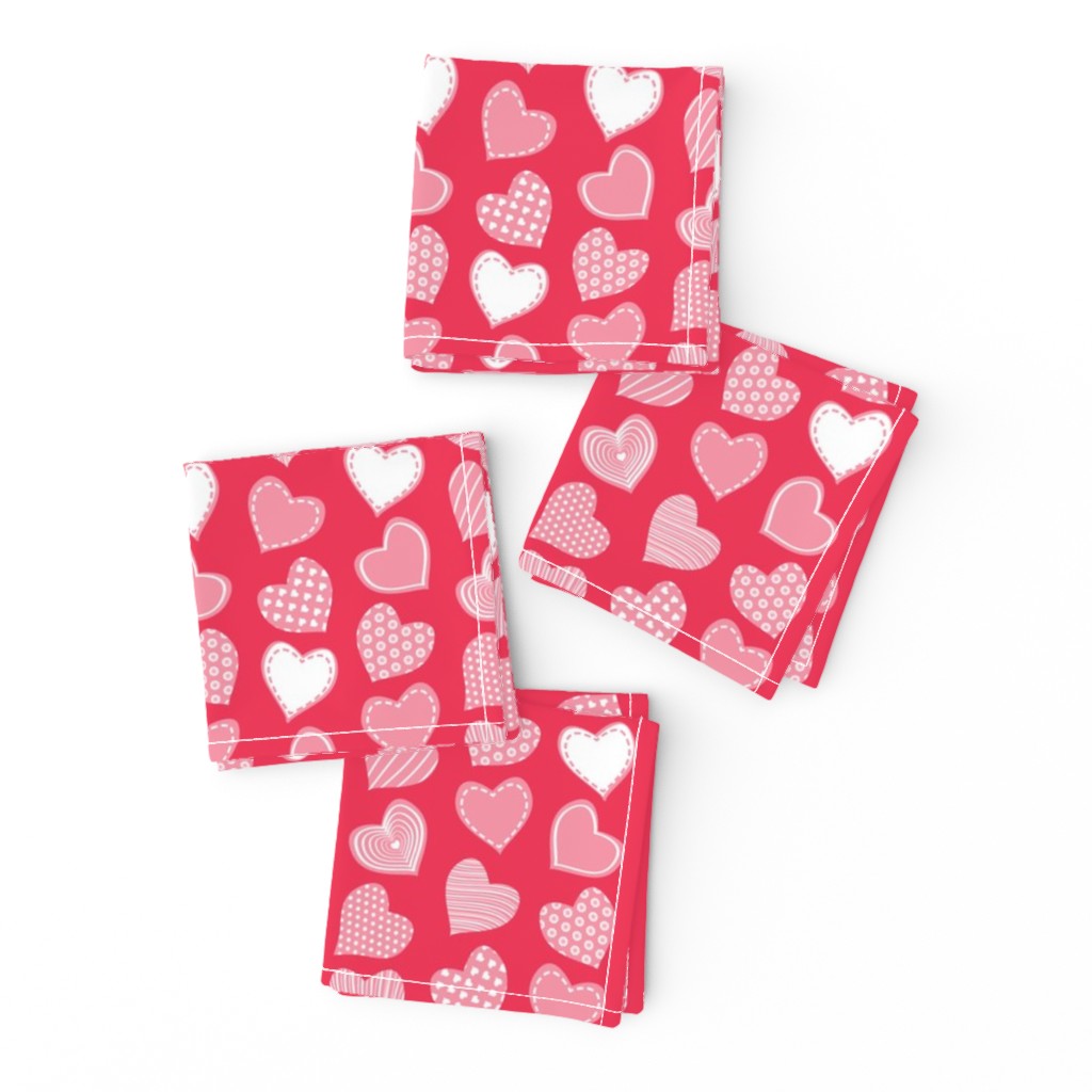 Valentines joy // red background pastel pink hearts