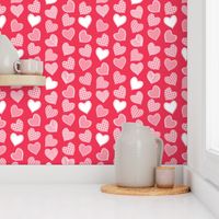 Valentines joy // red background pastel pink hearts