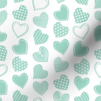 Valentines joy // white background mint hearts