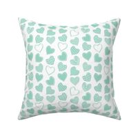 Valentines joy // white background mint hearts