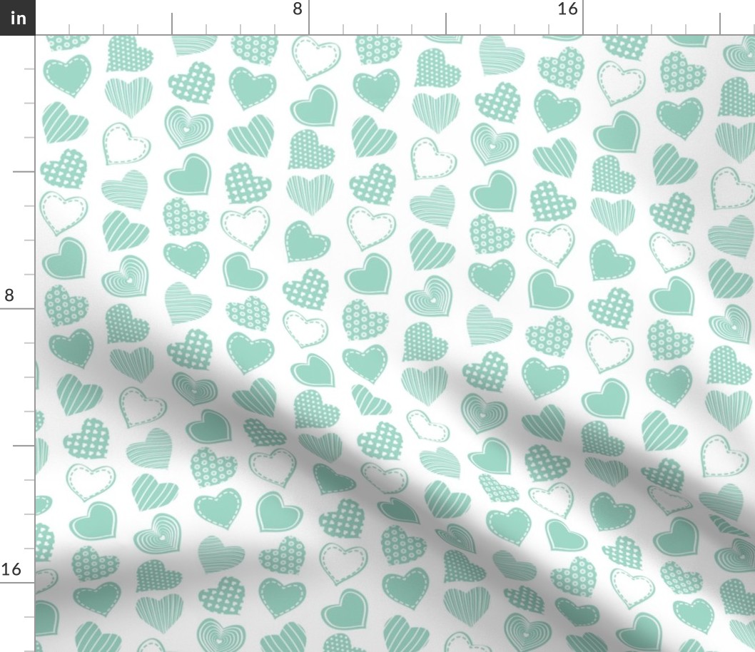 Valentines joy // white background mint hearts