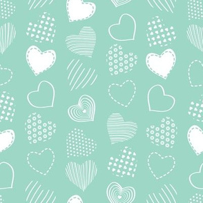 Valentines joy // mint background white hearts