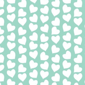 Valentines joy // mint background white hearts