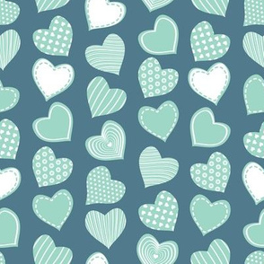 Valentines joy // dark turquoise background mint hearts