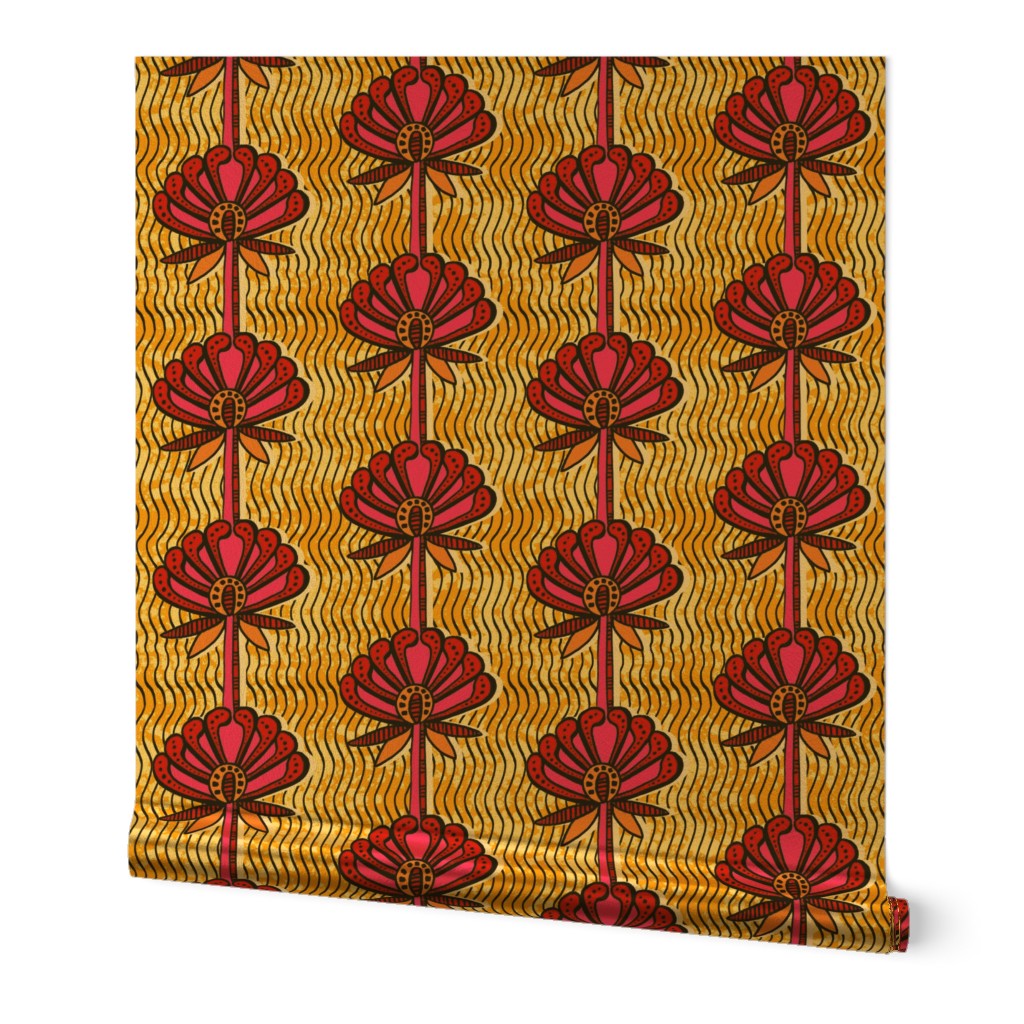 african inspired print - flower - gold and fuschia