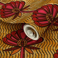 african inspired print - flower - gold and fuschia