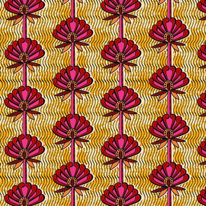 african inspired print - flower - gold and fuschia