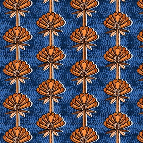 african inspired print - flower - blue and orange