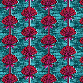 african inspired print - flower - teal and fuschia