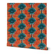 african inspired print - flower - bright orange and teal