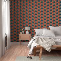 african inspired print - flower - bright orange and teal