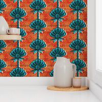 african inspired print - flower - bright orange and teal