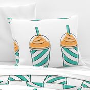 ice drink cut and sew pillow - fat quarter panel - teal and orange