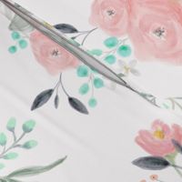 Secret Garden / White / Pastel floral flowers / blush pink aqua mint gray