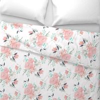 Secret Garden / White / Pastel floral flowers / blush pink aqua mint gray