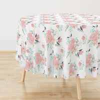 Secret Garden / White / Pastel floral flowers / blush pink aqua mint gray