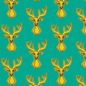 Small teal and yellow geometric Deer Buck Stag-ch-ch-ch-ch-ch-ch-ch-ch-ch-ch-ch-ch-ch