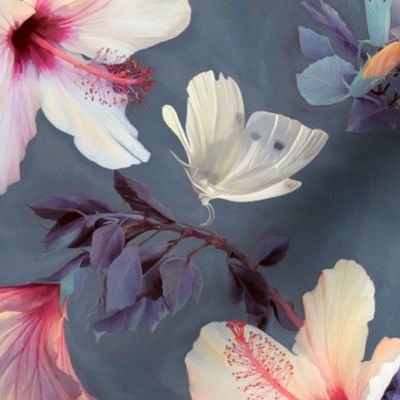 Butterflies and Hibiscus Flowers - a painted pattern ROTATED