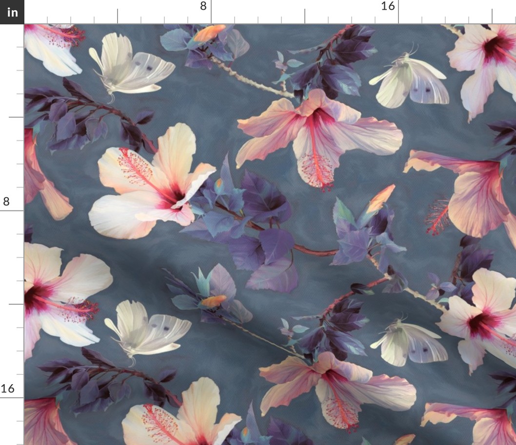 Butterflies and Hibiscus Flowers - a painted pattern ROTATED