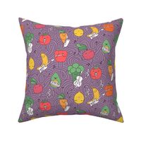 vegetables and fruits musicians and artists pattern on violet