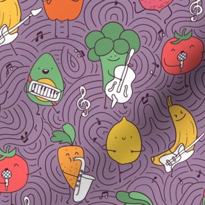 vegetables and fruits musicians and artists pattern on violet