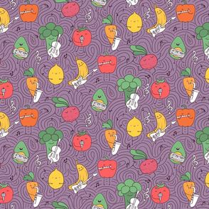 vegetables and fruits musicians and artists pattern on violet