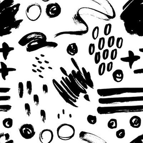 Modern black and white messy ink figure abstraction