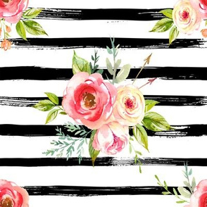 Natural Rose Florals // Black and White Stripes