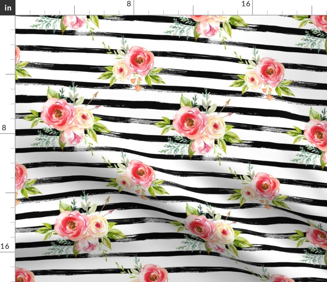 Natural Rose Florals // Black and White Stripes