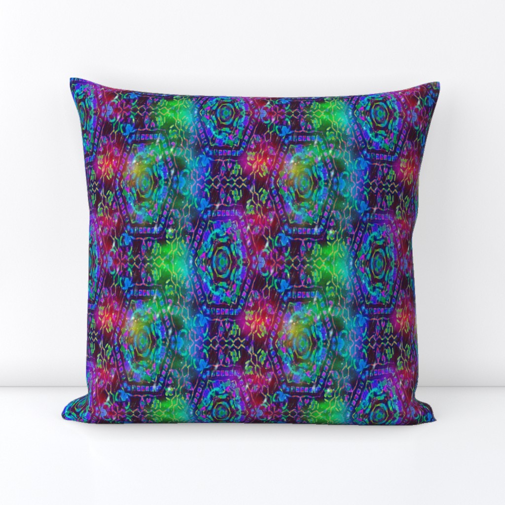 COLORFUL AFRICAN PRINT RAINBOW BREEZE HEXA SYMBOL ON BLUE