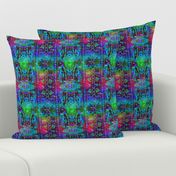 COLORFUL AFRICAN PRINT RAINBOW STRIPES ON BLUE