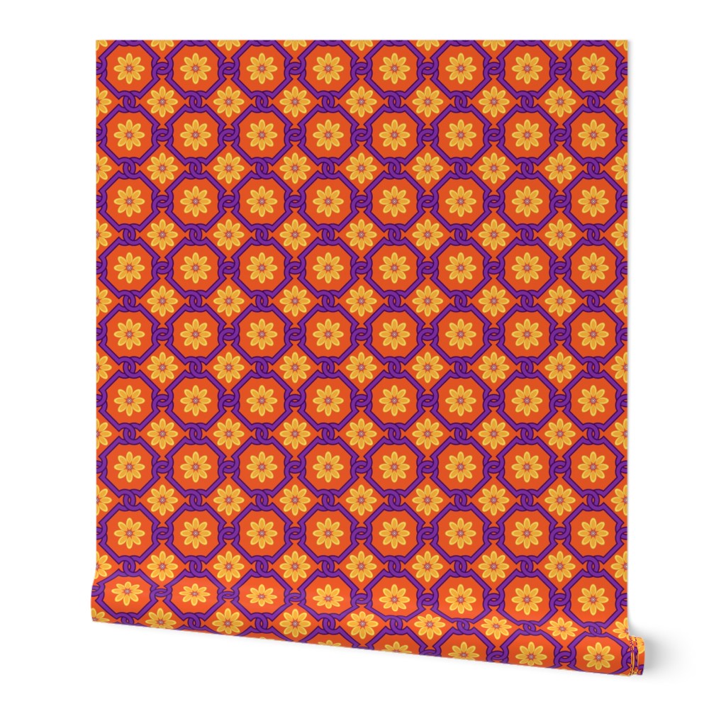 Spanish Floral Tile Inspired Orange Yellow