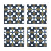 Retro Floral Spanish Tiles M+M Navy by Friztin