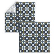 Retro Floral Spanish Tiles M+M Navy by Friztin