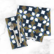 Retro Floral Spanish Tiles M+M Navy by Friztin