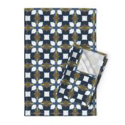 Retro Floral Spanish Tiles M+M Navy by Friztin