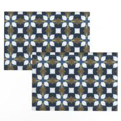 Retro Floral Spanish Tiles M+M Navy by Friztin