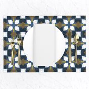 Retro Floral Spanish Tiles M+M Navy by Friztin