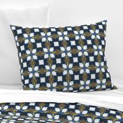 Retro Floral Spanish Tiles M+M Navy by Friztin