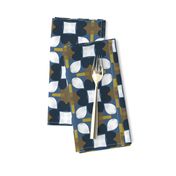 Retro Floral Spanish Tiles M+M Navy by Friztin