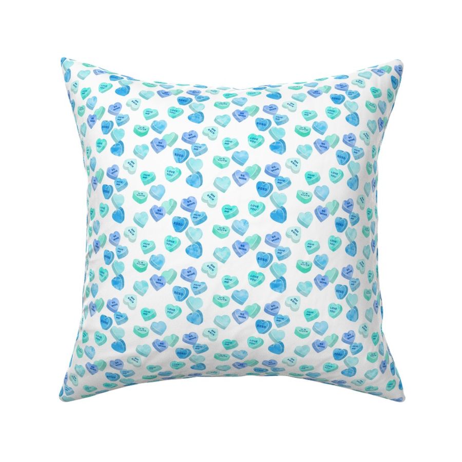 valentines day heart candy - conversation hearts on  stripes (mint and blue)