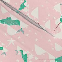 Narwhal Mint and pink background