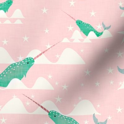 Narwhal Mint and pink background