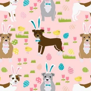 pitbull easter fabric - cute easter bunny dogs and spring design - pink