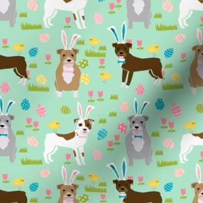 pitbull easter fabric - cute easter bunny dogs and spring design - mint