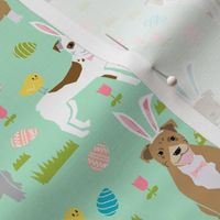 pitbull easter fabric - cute easter bunny dogs and spring design - mint