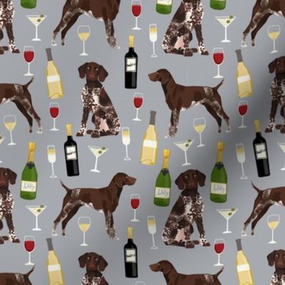 german shorthaired pointer wine fabric - cute dogs and wine, champagne - grey