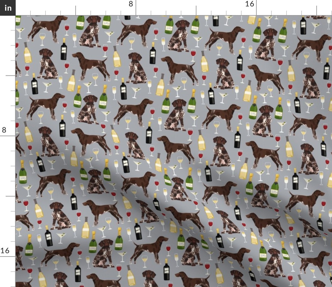 german shorthaired pointer wine fabric - cute dogs and wine, champagne - grey