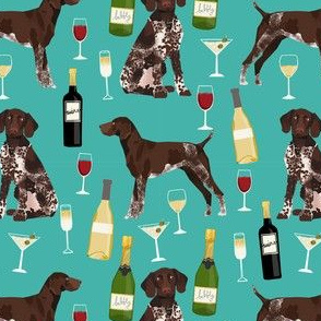 german shorthaired pointer wine fabric - cute dogs and wine, champagne - turquoise